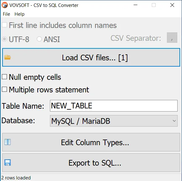 Converts CSV to SQL