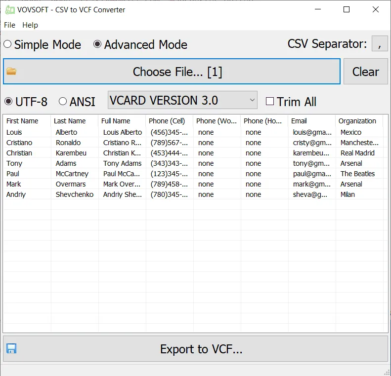 CSV to VCF Converter