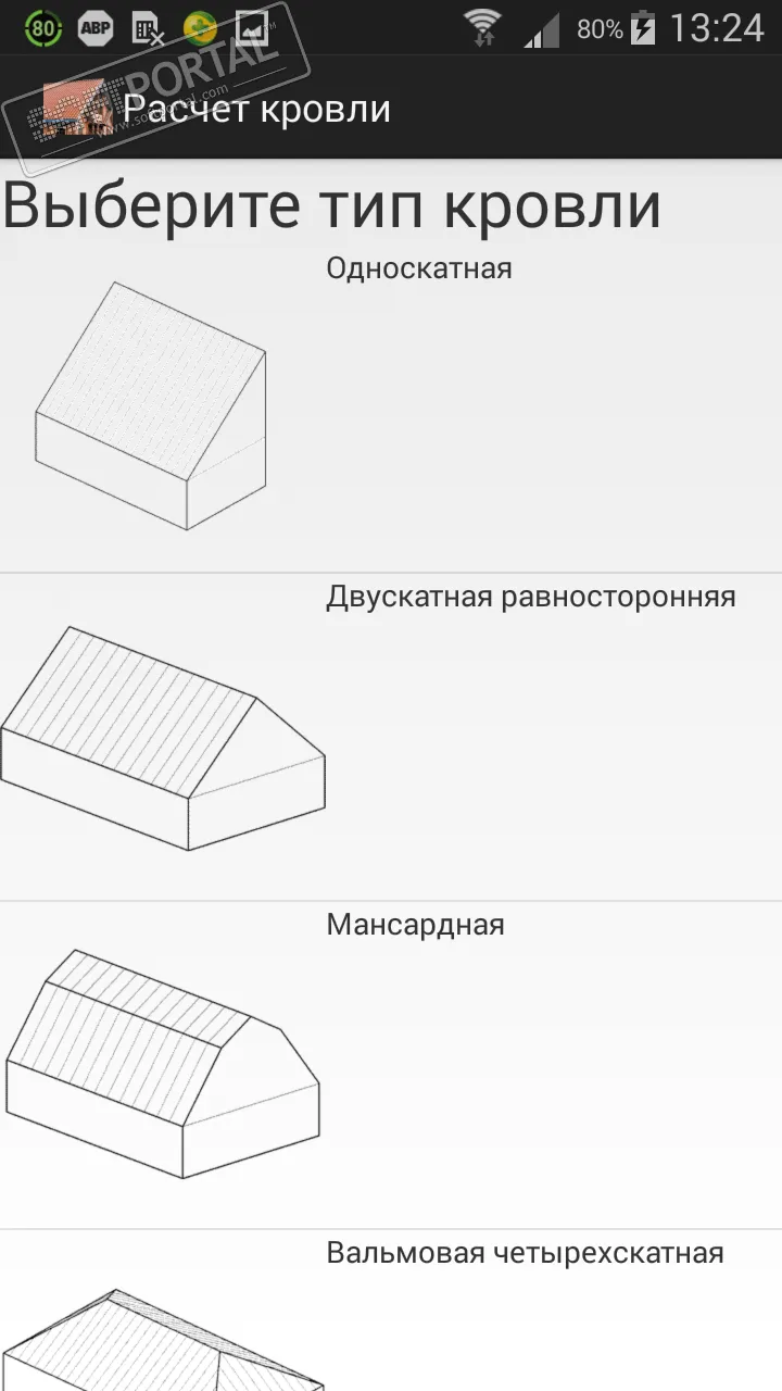 Расчет площади кровли